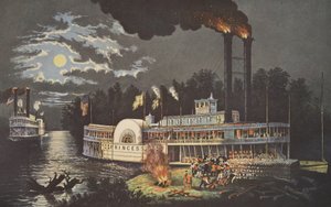 Hout laden aan de Mississippi, uitgegeven 1863, Currier & Ives door American School